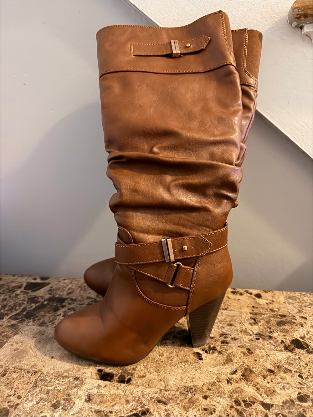 Rampage Cognac Slouch Mid-Calf Heeled Boots